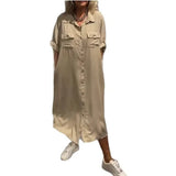 Summer New Women's Fashion Casual Single-D Row Buckle Short-Sleeved Dress