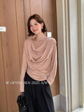 Xixi 13 Line 2025 Autumn White Standard Temperament Swinging Knitted Long-Sleeved T-Shirt Top