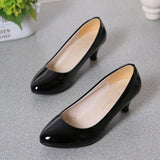 High Heel Single Shoes Women's Low-Heeled Fashion Tip Shoes 5CM Coarse Heel Casual Leather Shoes Low Heel Work Performance