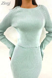 Pullover And Skirt Two Piece Set Women Slim Fit Cropped Tops Women Autumn Elegant Sweater Skirts 2 Piece Sets
