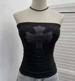 Shot Mesh Splicing Printing Bras Vintage Babes With Chest Pads With Short-Term Bra Wrapping