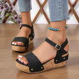 Spring And Summer Large-Size Rope Bottom Pine Cake Thick-Soled Sandals Lady Buckle Flat Bottom Women