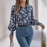 Shooting 2025 Autumn And Winter Elegant Bump Color Flower Lantern Sleeve Collar Shirt Women's