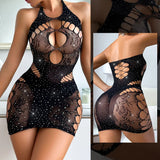 Black Sequin Fishnet Bodysuit Tights Lingerie- Outfit