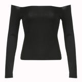 Zingj One Word Shoulder Sexy Off The Shoulder Slim Long-Sleeved T-Shirt Slim Hot Girl Pure Color Short