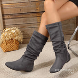 Leopard-Print Flat-Bottomed High School Boots Women Retro Round-Headed Velvet Fashion Boots