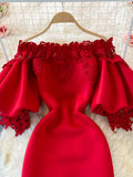 Hollow Out Lace Bodycon Long Dress Women Elegant Red/Pink/White Off Shoulder Patchwork Maxi Party Vestidos 2023 Autumn