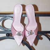 Large-Size Pointed High-Heeled Sandals Women 2025 Summer New Silk Satin Water Drill Fairy Wind And