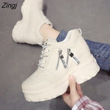 Women Shoes 2023 New Fashion Dad Shoes Spring Female Casual Sneakers Wedge High Heel Beige/White Sneakers
