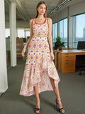 Holiday Style High-End Irregular Sleeveless Dress 2025 New Design Printing Waist Thin Dress