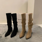 High-Heeled Kaqi Heap Boots Boots Women's Shoes 2025 New Spring And Autumn Winter Thin Long-Sleeve Knight