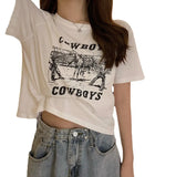Zingj Print Short Short-Sleeved T-Shirt Female 2024 Summer Dress New Korean Version Design Sense Girl Slim Student