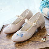 Zingj Heel Thick Heel Single Shoes Embroidered Cloth Shoes Fairy Crane Embroidery Ancient Style Dance Shoes Women's