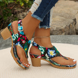 Word Drag Large Code 2025 Summer Flower Embroidered Coarse Heel With Toe High Heels
