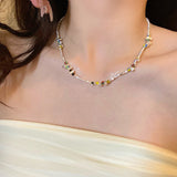 Galaxy Silver Pearl Necklace-Outfit
