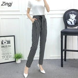 Pants Women Harem Elastic-waist Lace-up Printed Loose Slim Office Ladies All-match Elegant Korean Style Womens Trendy