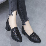 Zingj Shoes Women's Soft Leather 2023 New Hollow Out Breathable Embroidery Four Seasons Women's Mother Shoes Thick Heel Soft Sole Work