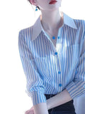 Super-Look Unique Beautiful Beautiful Blue And White Striped Polo Collar Shirt Women 2025 New Female Light Luxury Premium