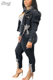 Jeans Suit Women Denim Two Pieces Set Blue Long Sleeve Jeans Top&Long Pants Slim Tracksuit Outfits 2023 Spring Autumn