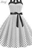 Halter Party Dress Retro Polka Dot Hepburn Vintage 50s 60s Pin Up Rockabilly Dresses Robe Elegant Midi