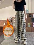 Fashion Warm Plush Pants Thick Plaid Women Casual Loose Wide Leg Trousers Korean Streetwear Straight Student Pants New