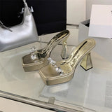 Word With Transparent Thick-Soled Cool Slippers Women 2025 Summer New Thick Heel Waterproof Table Small High Heels