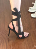 Tulle Cross-Lace High Heel Women 2025 New Round-Headed Toe-With Roman