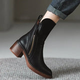 Yards Of Autumn Coarse And Brown Short Boots Female British Wind Side Zipper High-Witling Retro Round Head Martin