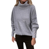 Zingj And Winter New Striped High Leader Mouth Button Sweater Solid Color Casual Loose Plus Size Sweater Woman-Outfit
