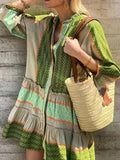 2025 New Women's Fashion Short Random Print Long-Sleeved Dress