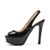 And Summer New Fine Heel 12.5Cm Sandals Paint Leather Bright Noodles Nightclub Large-Size Fish Mouth Fashion Sandals