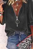 Women Shirt Summer Tops Zipper V Neck Women's Blouse New Fashion Casual Chiffon Half Sleeve 2023 Female Clothing Blusas