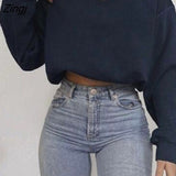 Women’s Casual Long-sleeved Crop Tops Fashion Solid Color Loose Exposed Navel Sweatshirt for Spring
