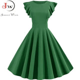 White Petal Sleeves Cocktail Party Vintage Dress 50s 60s Elegant Robe Femme Casual Solid Slim Office Dress