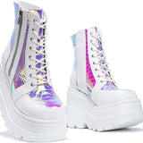 Boots 2025 Explosion Autumn And Winter Leather Boots High Gangs Of Cake Single Shoes Women's Ultra-High Heel And Large Size Women's