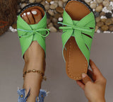 Bow Slope And Flat-Bottomed Cool Slippers 2025 New Solid-Color Fish Mouth Hollow Hole