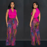 Zingj Fashion Women's Color Print V-Neck Sleeveless Trousers 2-Piece