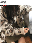 Women's Knitted Cardigan Leopard Print Sweater Oversized New Casual Jumper 2023 Autumn Winter Thick Sweater