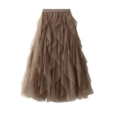 And Winter Korean Version Of Tight Waist Fashion Splicing Thin Mesh Splicing Irregular Long Waist Half-Body Skirt