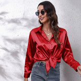 Shirt Women's Denswear Simulation Silk Long-Sleeved Shirt New Women's
