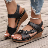 Slope Heel Sandals Women 2025 Summer New Hollow Flowers Thick-Spoeled Sandals Beach Women's