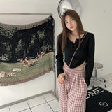 Zingj Sense Long-Sleeved T-Shirt Female 2024 Spring And Autumn New Korean Version Slim Careful Machine Bottom Shirt Short Student