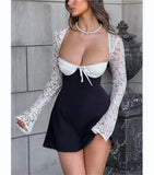 Women's New Lace Long Sleeve Side Collar Bare Back Short