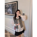 2025 New Relaxed Backpack Coat Sweater Sweater Women's Round T-Shirt With Short毛ed