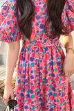 Fashion Puff Sleeve Floral Dress Korea New Casual Office Ladies Womens Cotton Print Dresses Pullover Flower Long