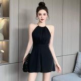 Zingj Pleated Slim Sleeveless Short Wide-Leg Pants With Pocket