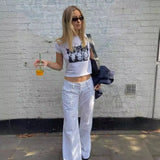 Zingj Print Slim T-Shirt Female Summer INS Hot Girls Slim Crop New