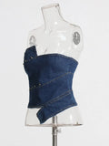 Hot Girls Wind Niche Design 2025 Autumn Style Wipe Chest Irregular Slim Jeans Patchwork Jacket