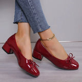 Leather Square With Fashion Single-Shoe Women's Shoes 2025 New Low-Heeled Light Bow Single Shoes Small Leather