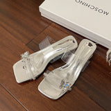 Transparent Word With Sandals Women 2025 Summer New Water Drill Leakage High Heels 100 With Skirt